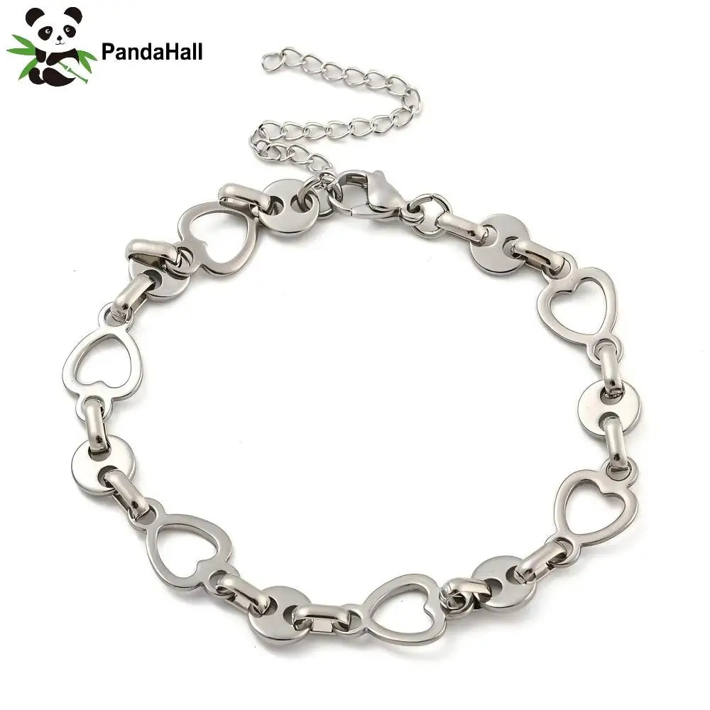 PandaHall 20PCS Non-Tarnish 304 Stainless Steel Heart Link Chains Bracelets for Men Women Daily Wear Jewelry Qme Default Title