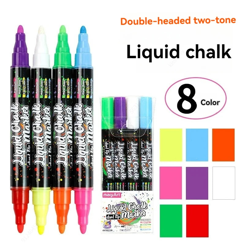 Chalk Markers - Erasable, Non-Toxic,Reversible Tips, For Glass or Chalkboard Markers for Restaurants, Liquid Drawing Chalk Qme