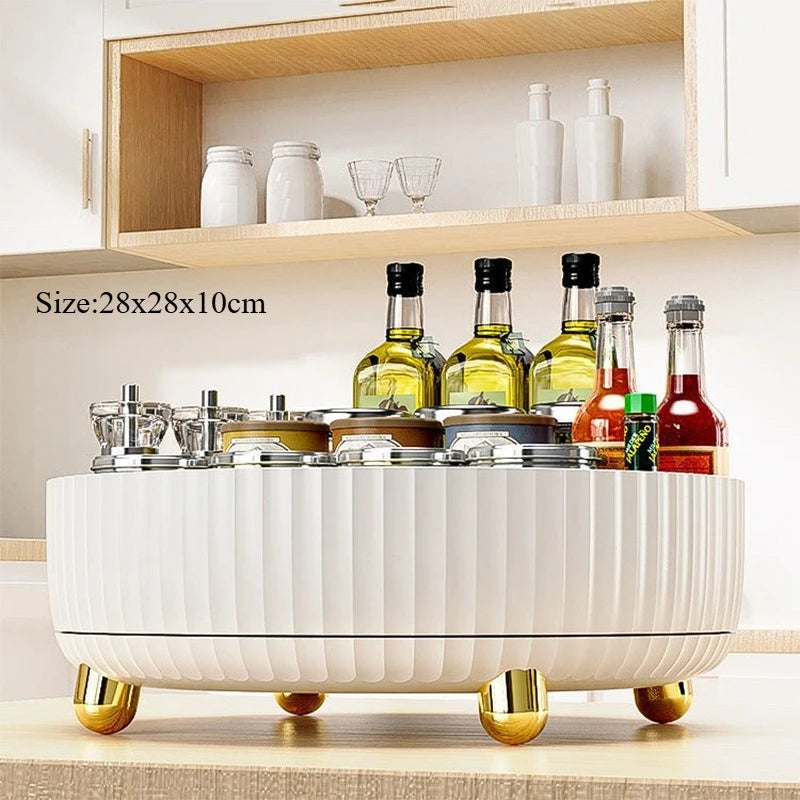 Luxury Plastic Rotating Organizer Cosmetic Storage Box Fruit Tray Qme White
