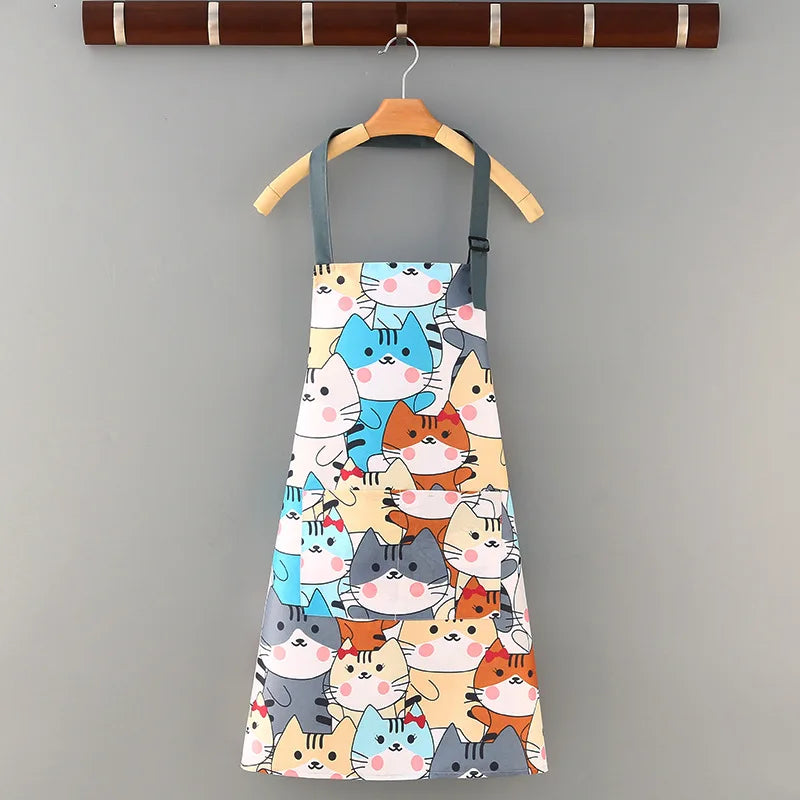 New Cotton Canvas Fashion Waterproof Apron Kitchen Aprons for Women Men Cooking Female Adult Waist Thin Breathable Male Work Qme cats