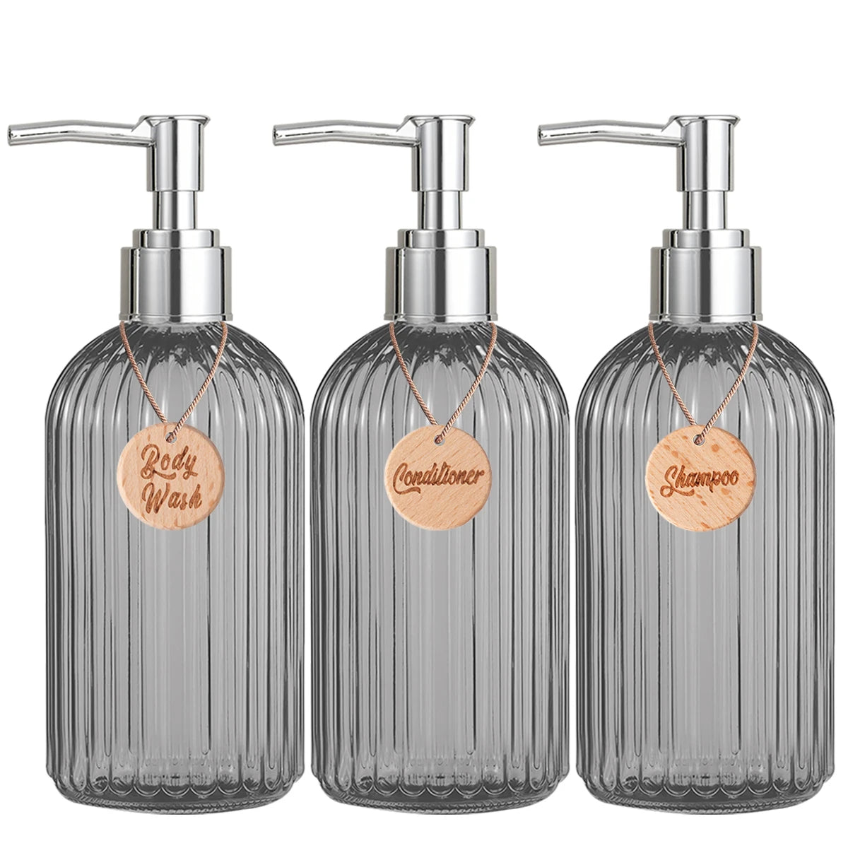 Shower Containers for Shampoo, Conditioner and Body Wash, Bathroom Counter Storage Shampoo Bottles Bodywash Dispenser for Shower Qme set of 3