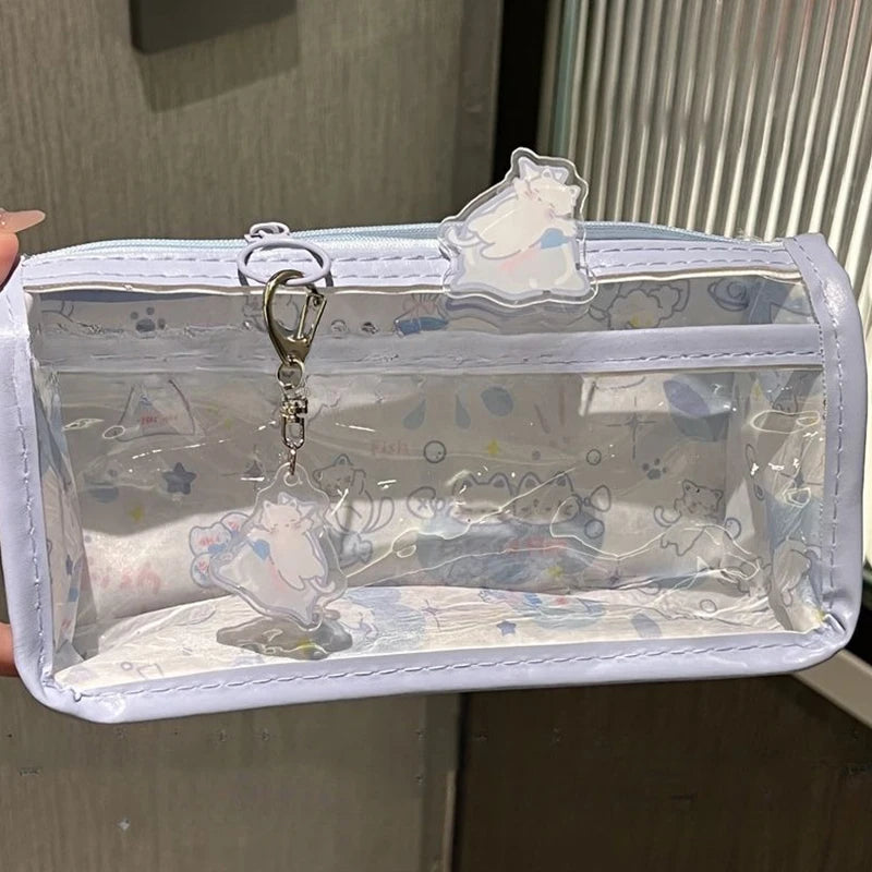 Multi-layer Vertical Cartoon Translucent Pencil Case Large-capacity Qme