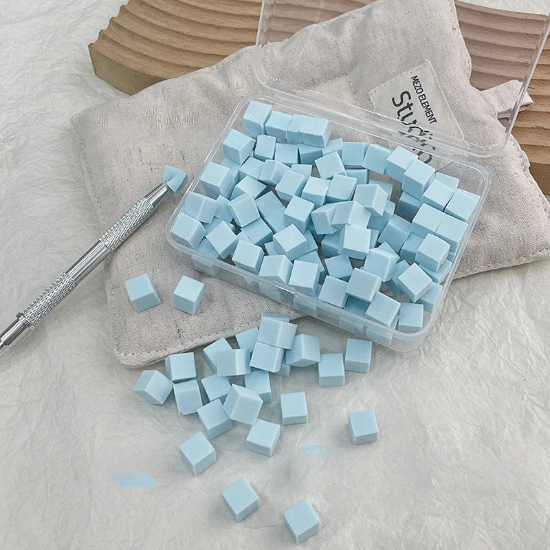 100 Nail Art Sponges Scratching Pens Powder Puffs Mini Tofu Blocks Qme blue