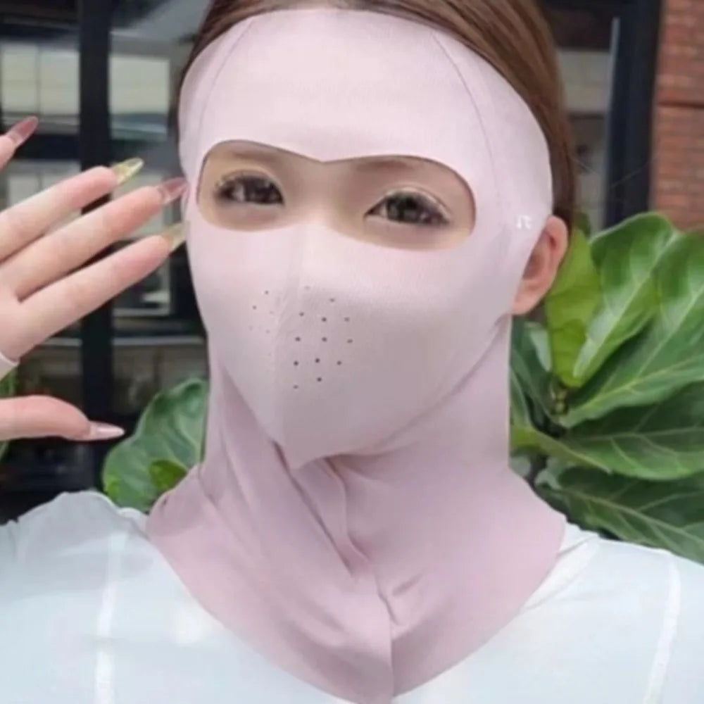 Fashion Summer Full-face Sunscreen Veil Anti UV UPF 50+ Ice Silk Face Qme