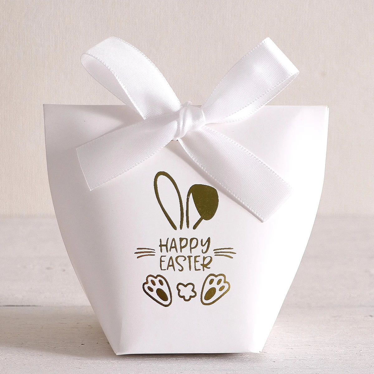 5Pcs Happy Easter Mini Gift Boxes with Bunny and Paw Print Design, Green Packaging with Gold Foil'Happy Easter' Message, Satin Qme 5Pcs White-White Other Other