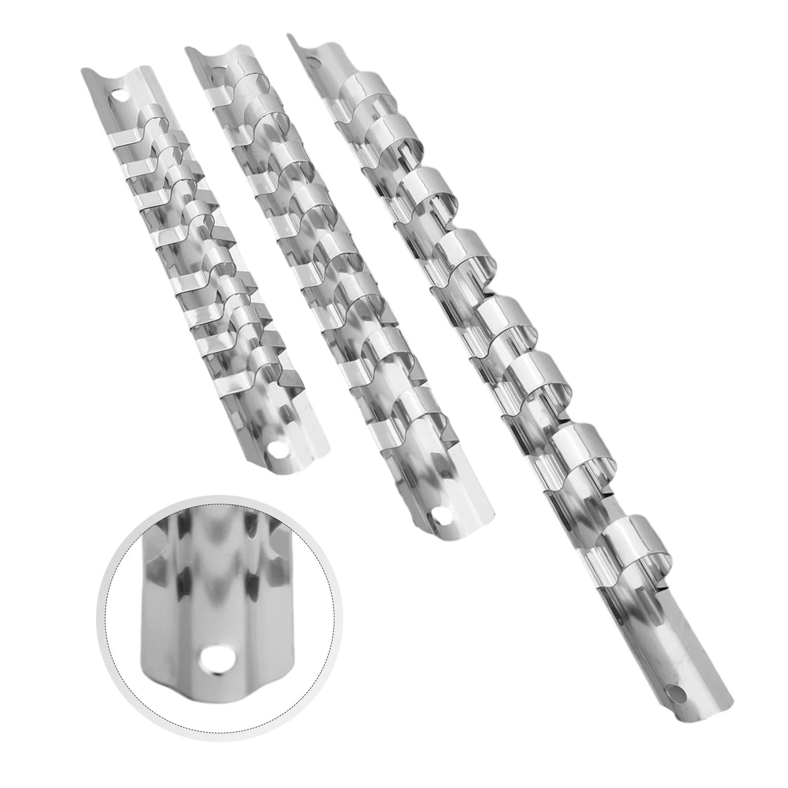 1/3Pcs 1/4" Or 3/8" Or 1/2" Socket Rack Holders With 8 Clips On Rail Tool 150/190/260mm Wall-mounted Iron Organizer Storage Qme