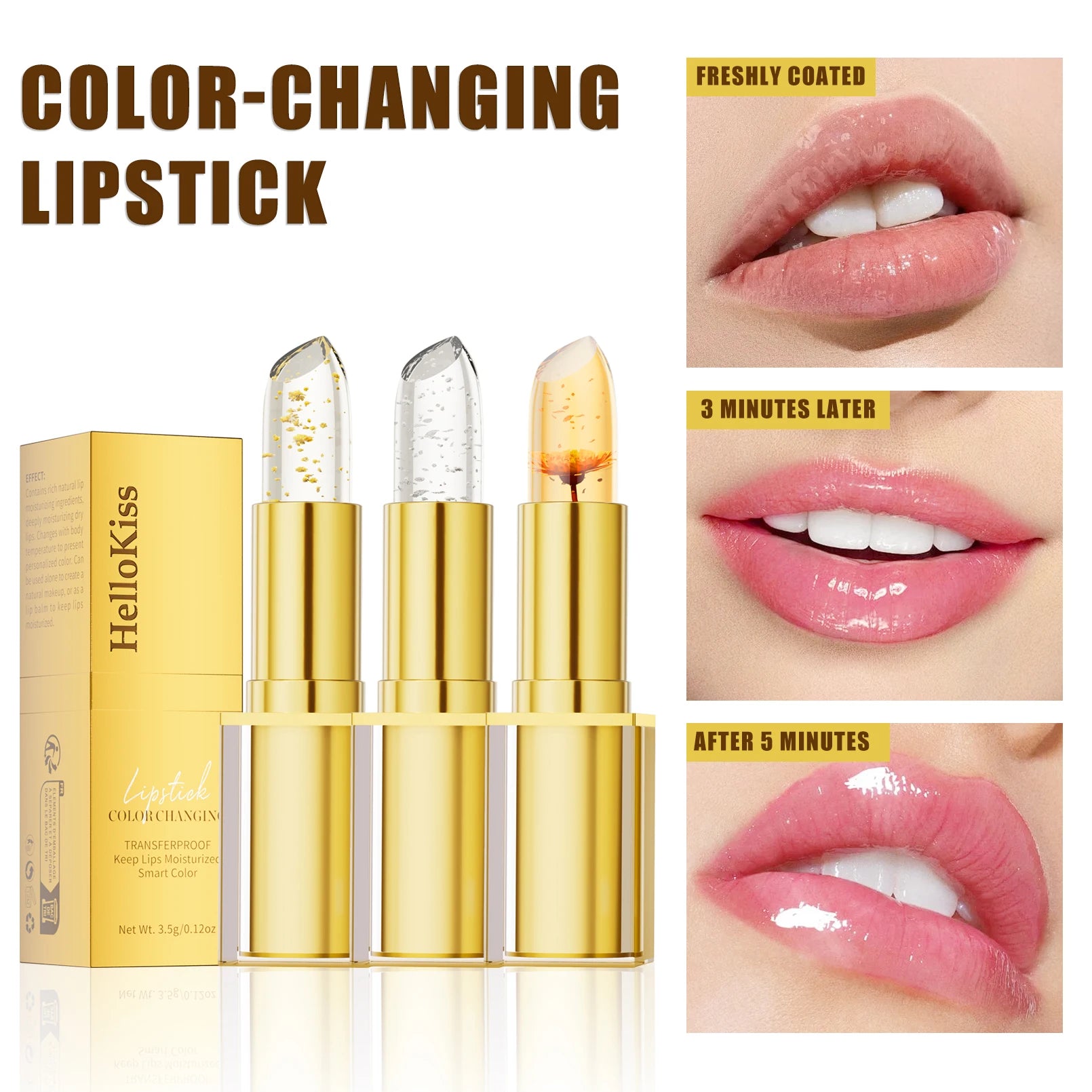 Temperature Color Changing Flower Lipstick Transparent Waterproof Moisturizing Crystal Jelly Pearlescent Lip Balm Cosmetic Qme