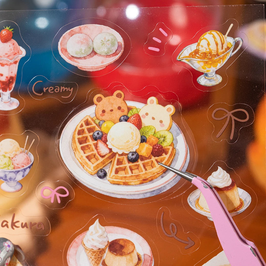 Dessert & Food Themed Sticker Book, Aesthetic Multi-Material DIY Supplies for Junk Journal Decor and Gift Wrapping Qme