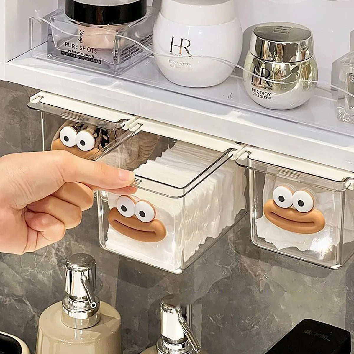 Transparent Bathroom Cotton Stick Makeup Cotton Bathroom Pull-Out Storage Drawer Style Storage Box Under The Mirror Cabinet Qme