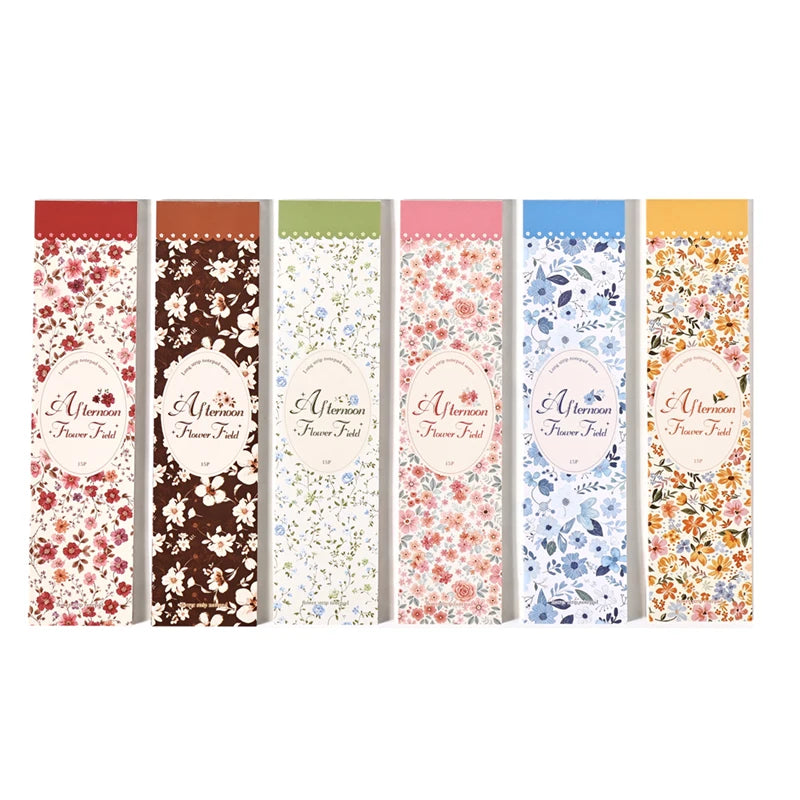 Pastoral Floral Long Sticky Notes,Tearable Afternoon Flower Field Memo Pads,Vintage Floral Background Paper for Journal Collage Qme ALL
