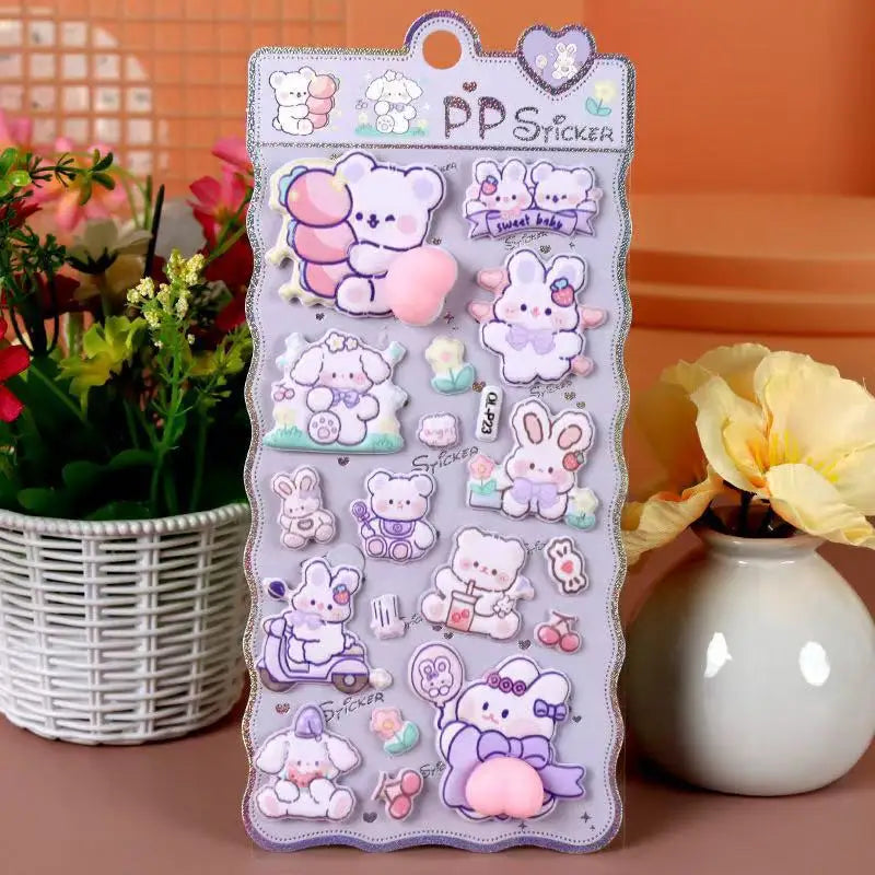 1Pc Cute Soft 3D PP Stress Relief Cartoon Stickers Rabbit Bear Dog Theme For DIY Scrapbook Cup Notebook Decoration Gift Qme P23