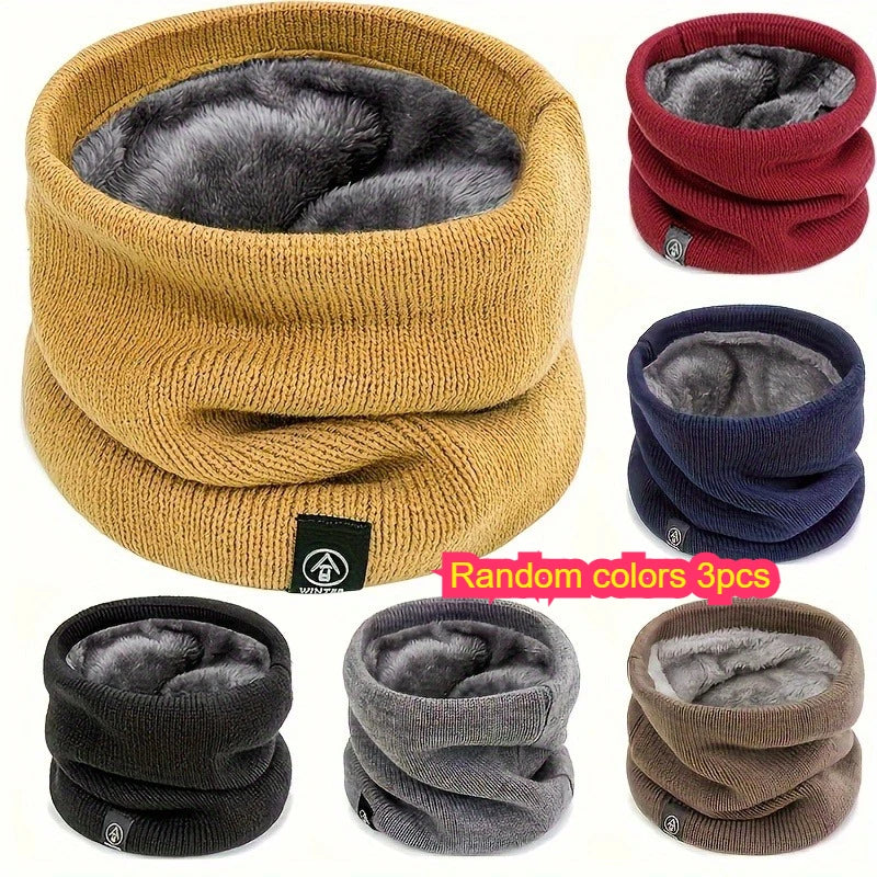 Multifunctional Thermal Knit Neck Tube Scarf Windproof Cold Proof Face Mask Neck Warmer For Ski Running Daily Wear Qme Random color 3pcs