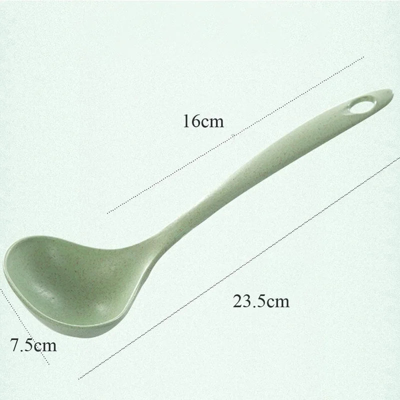 Tableware Wheat Straw Soup Ladle 4 Colors Long Handle Soup Rice Spoon Meal Dinner Scoops Kitchen Supplies Cooking Tool Qme