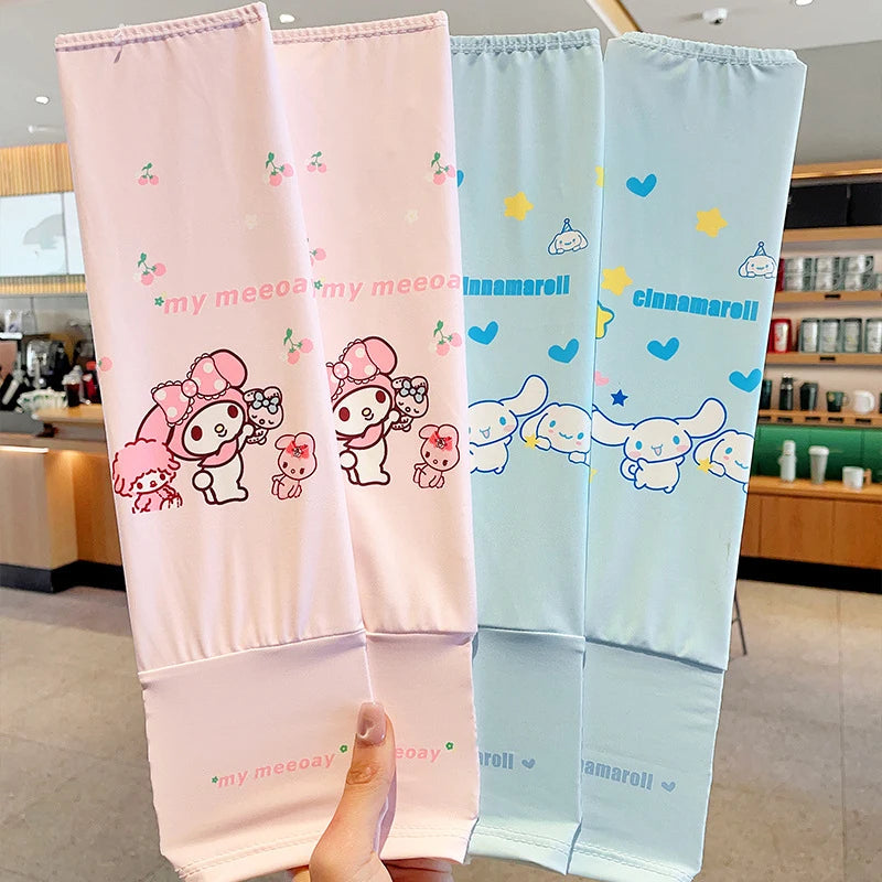 Kuromi Ice-Silk Arm Sleeves Cute Sun Protection Arm Sleeves with UV Protection Outdoor Breathable Arm Sleeves Qme