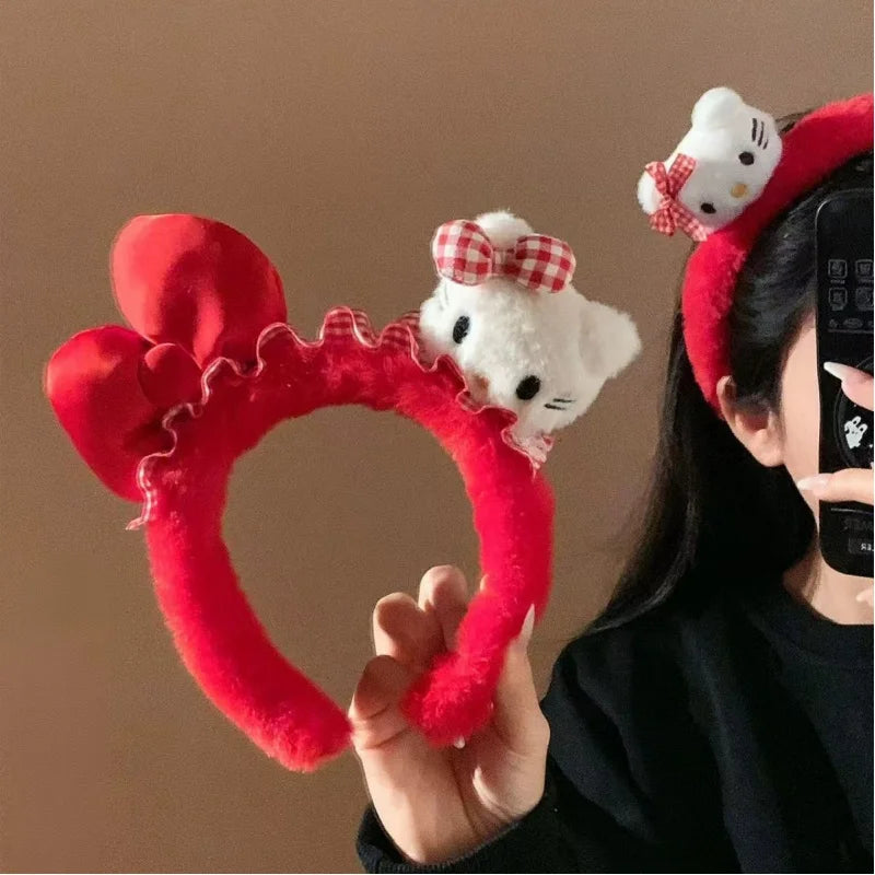 Hello Kitty Sweet Cartoon Headband Cute Bow Versatile Hair Accessory Qme