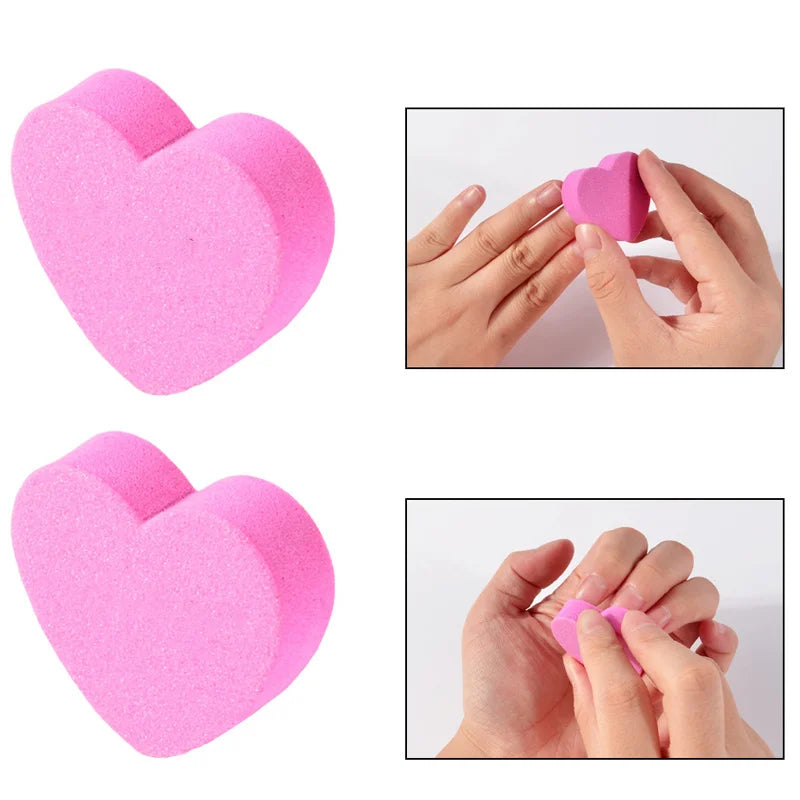 Mini Heart Shape Nail File Washable Sponge Polishable Two-sided Cute Qme