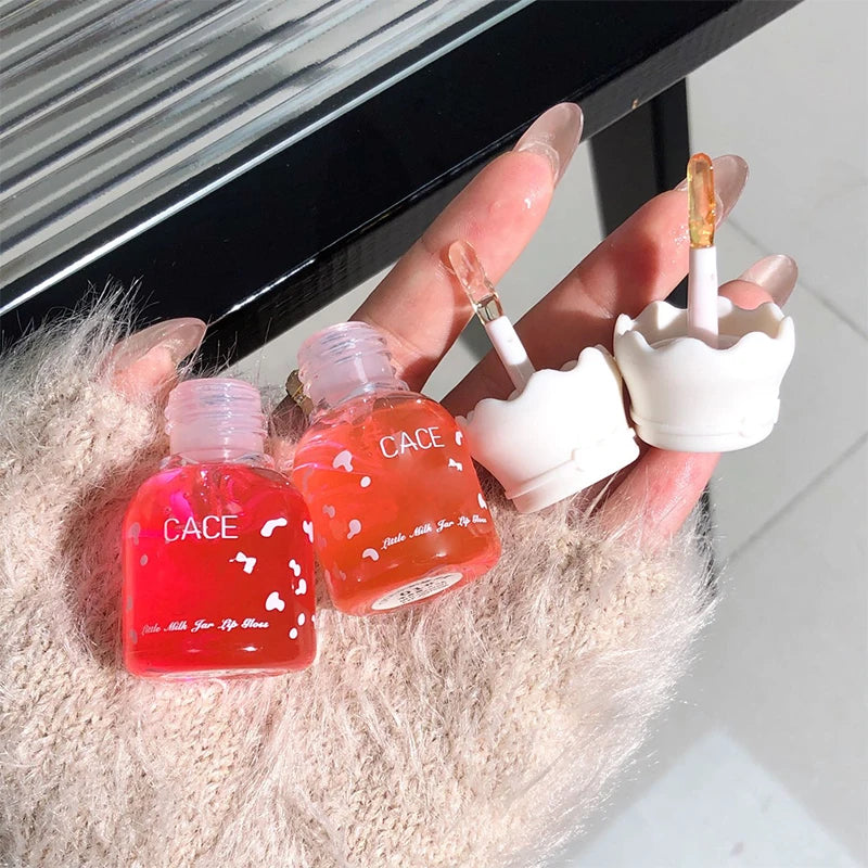 CACE Cute Milk Jar Lip Gloss Lip Plumper Oil Moisturizing Lipstick Peach Colorless Lipgloss Nourishing Lasting Female Makeup Qme