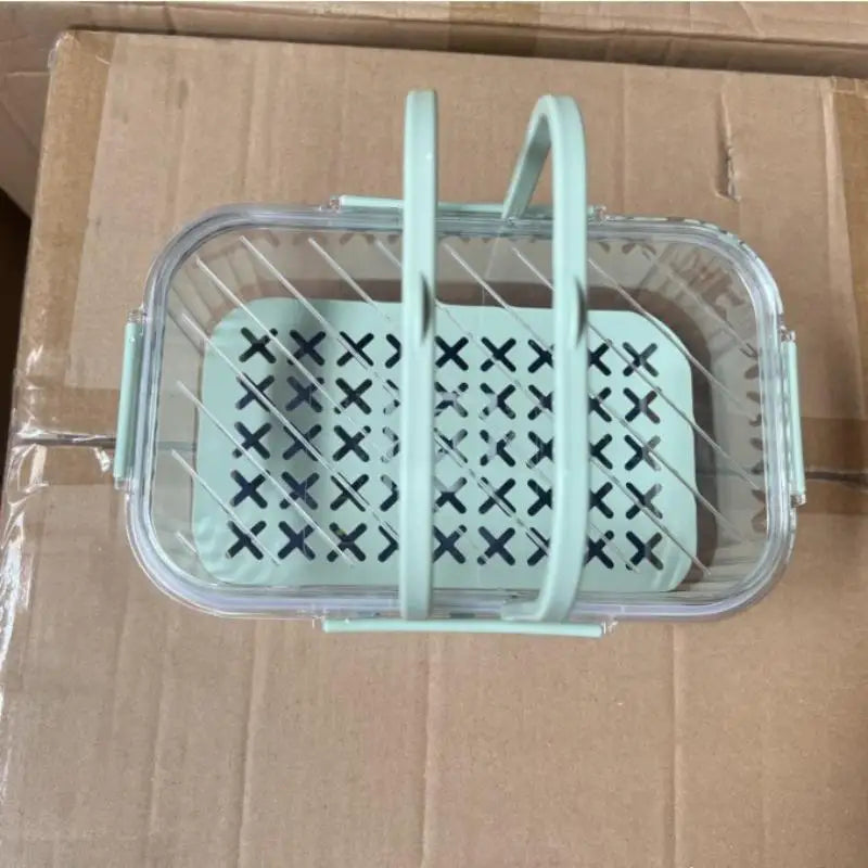 Handle Leak Proof PET Drain Storage Box Double Layer Food Container Qme Green