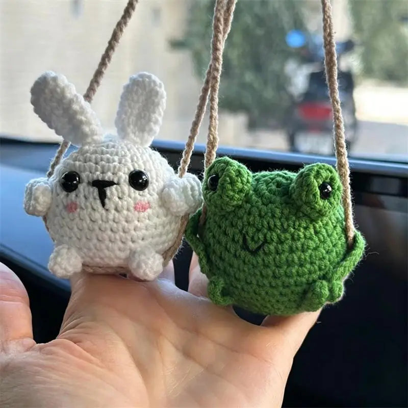 Handmade Knitted Animal Keychain Pendants Cute Frog Duck Rabbit Chick Qme