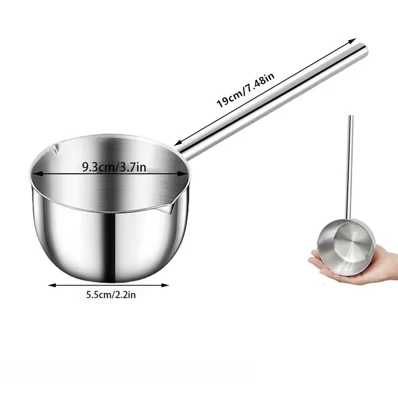 Stainless Steel Hot Oil Spoon With Extended Handle Anti-Burning And Anti-Splashing Small Pot For Oil Pouring Kitchen Tool Qme