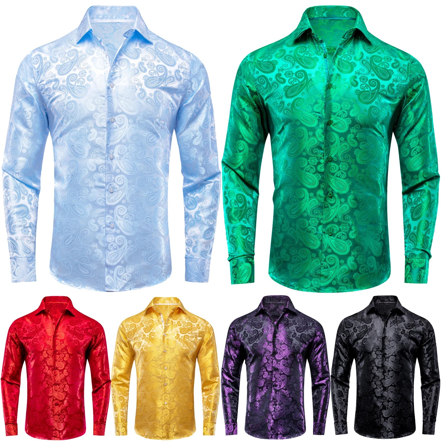 Hi-Tie Jacquard Paisley Mens Dress Shirts Long Sleeve Lapel Suit Shirt Casual Formal Blouse 10 Colors Wedding Business Party Qme