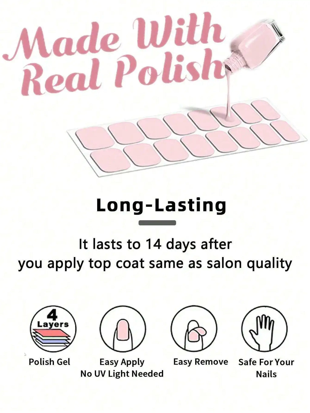 Beauty Sticker Nail Full Wraps Polish Strips Winter Pink Glitter Qme