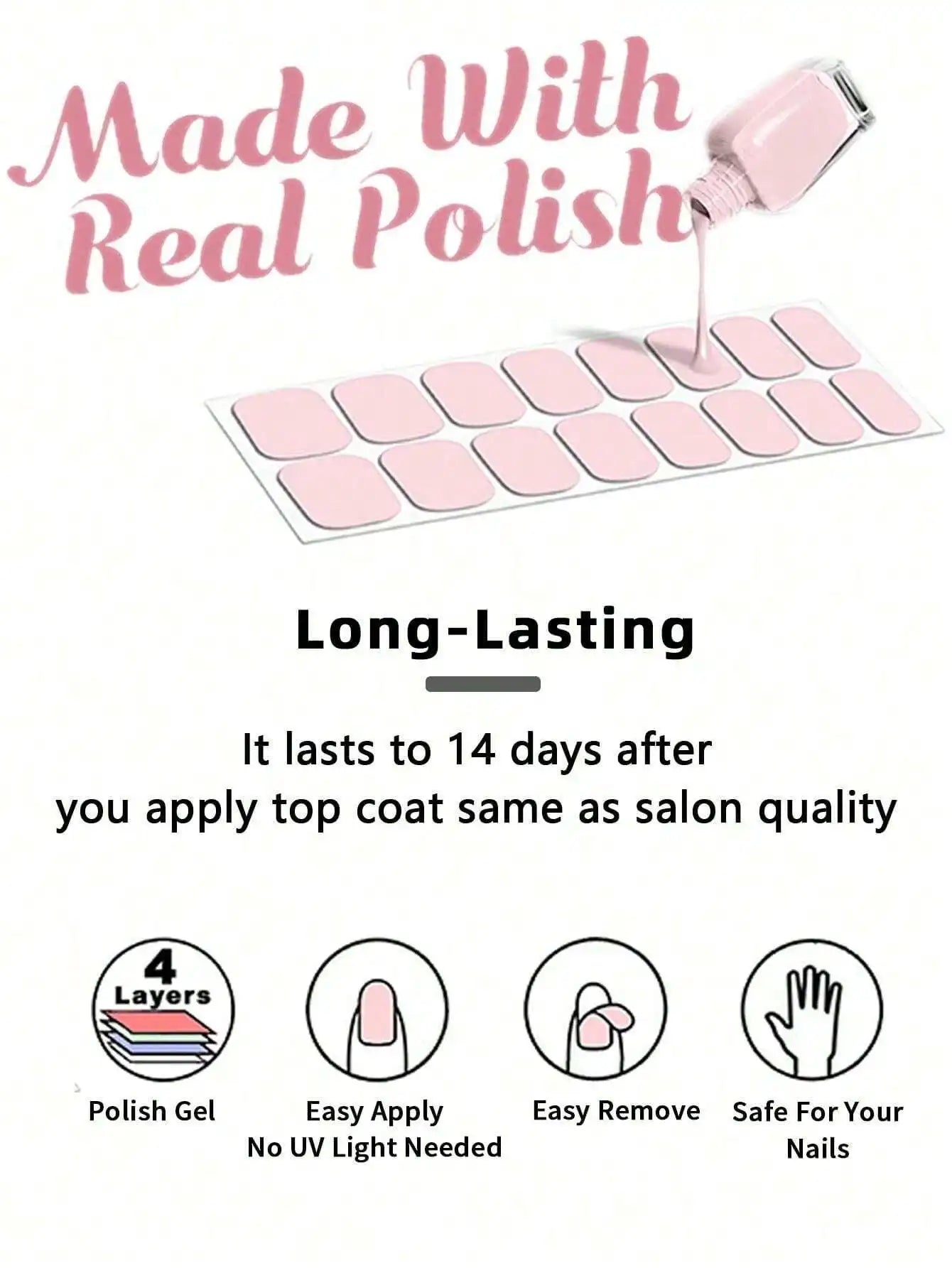Beauty Sticker Nail Full Wraps Polish Strips Winter Pink Glitter Qme