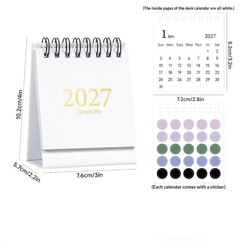 Mini 2027 Desktop Calendar Exquisite Spiral Bound Gold Foil Small Qme A1