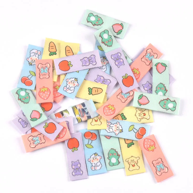 50Pcs Colorful Mixed Animal Fruit Embroidery Colth Labels Kid Garment Washable Care Tags Sewing Accessories Crafts DIY Supplies Qme