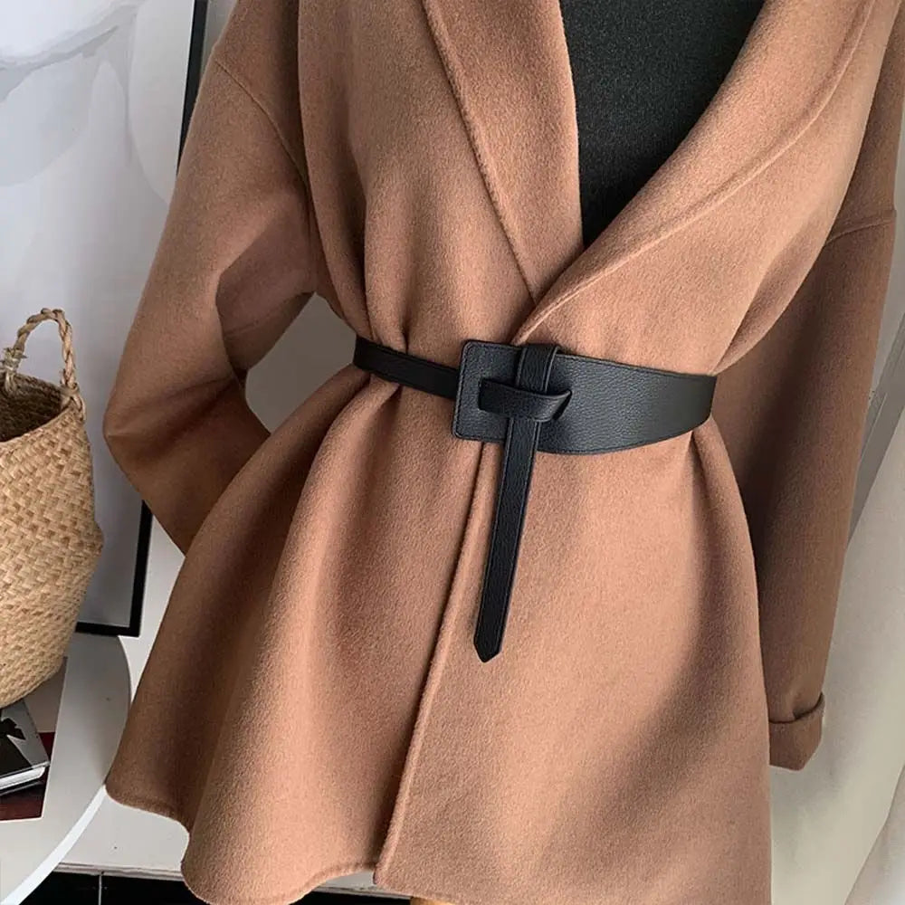 Black Adjustable Clothing Accessories Thin Coat Knotted Corset Belt Qme