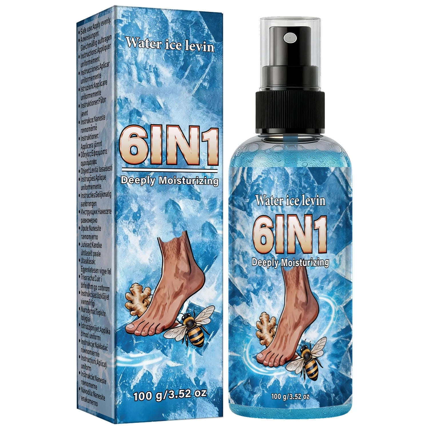 Cooling 6 In 1 Ginger Bee Venom Foot Spray, Collagen Mineral Oil Deep Moisturizing Daily Body Care Mist Qme SKY BLUE 100ml