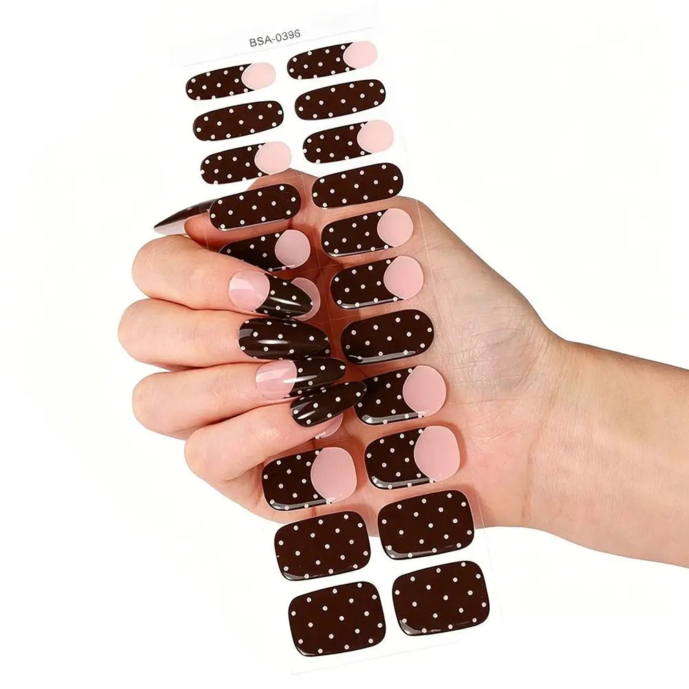 Summer Polka Dot UV-Free Gel Nail Stickers Nail Sticker Full Cover Decal Manicure Patch Dot Pattern Long Lasting Self Adhesive Qme D CN