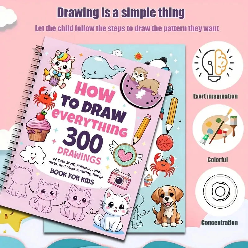 300 Cute Step-by-Step Simple Drawings How to Draw Anything for Painting Enthusiast Adorable Animals Food Gifts-Drawing Guide Boo Qme