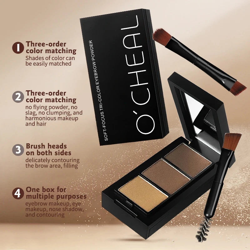 Three Eyebrow Powder Long-lasting Fixing Waterproof Easy Apply Qme