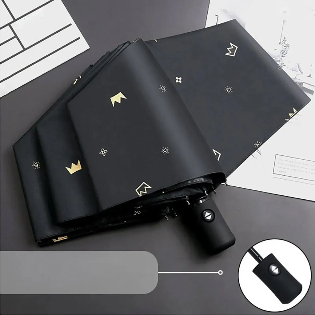 Black Automatic Umbrella for Rain and Sunny Day Thick Durable UV Resistant Folding Design for Sun Protection Outdoor Necessities Qme Black