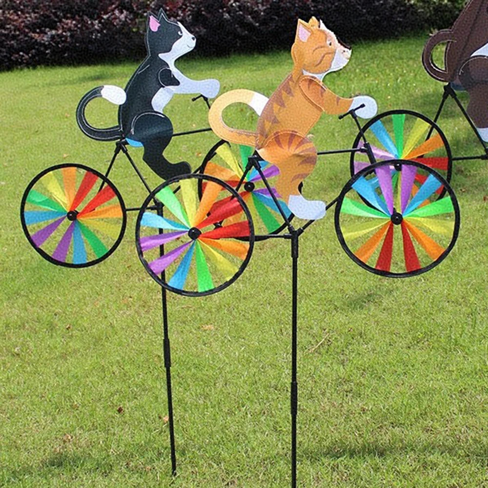 Animal Riding Three-dimensional Cartoon Modelling Windmill Creative Bicycle Wind Spinners Standing Pole Garden Yard Decoration Qme