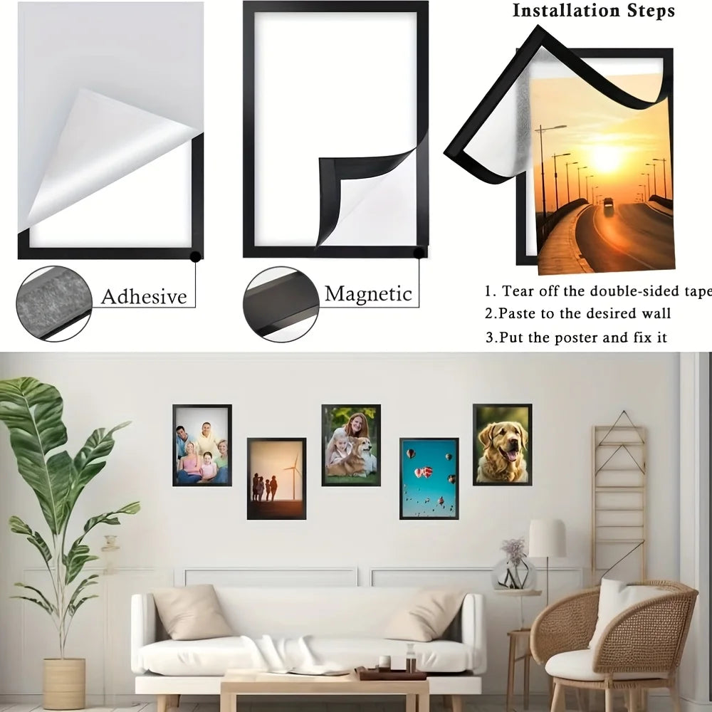 2pcs Magnetic Self-Adhesive Picture Frames - Portable Wall-Mountable Plastic Photo And Document Display Frames Qme