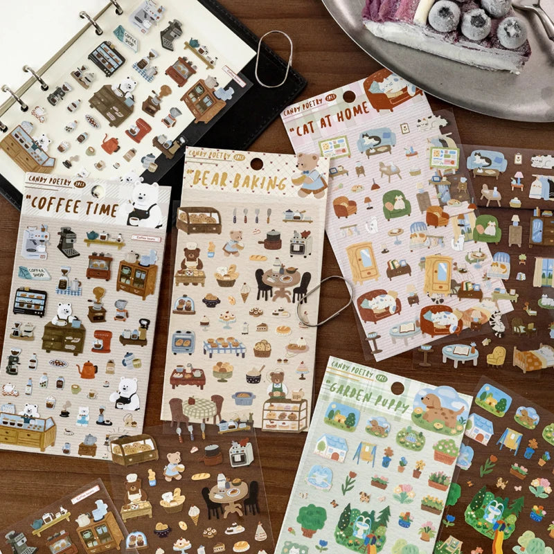 Cute Pet & Coffee Themed Decor Stickers, Healing Stationery Gifts, Perfect for Junk Journal, Bottle & Phone Case Decoration Qme