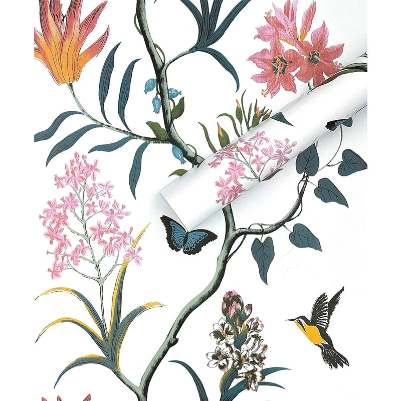 Self Adhesive Floral Bird Wallpaper Modern Pink Flower Living Room Qme White Flower Bird 1mx45cm