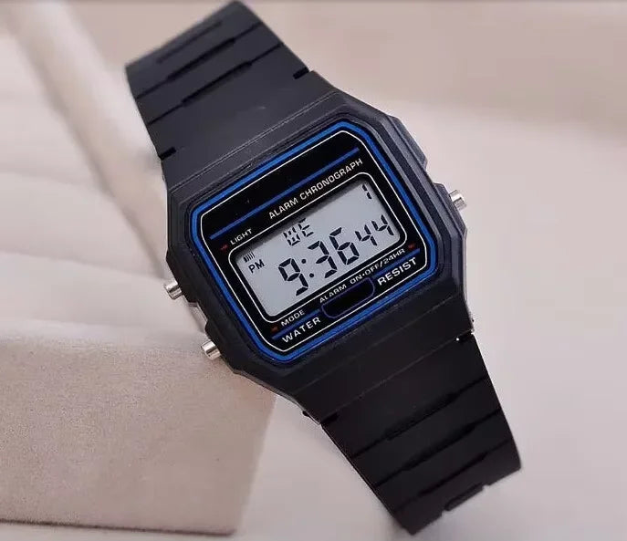 Steel strip LED electronic watch ultra-thin gold and silver cold light watch F91W steel strip original wind Fashion multifunctio Qme COLOR
