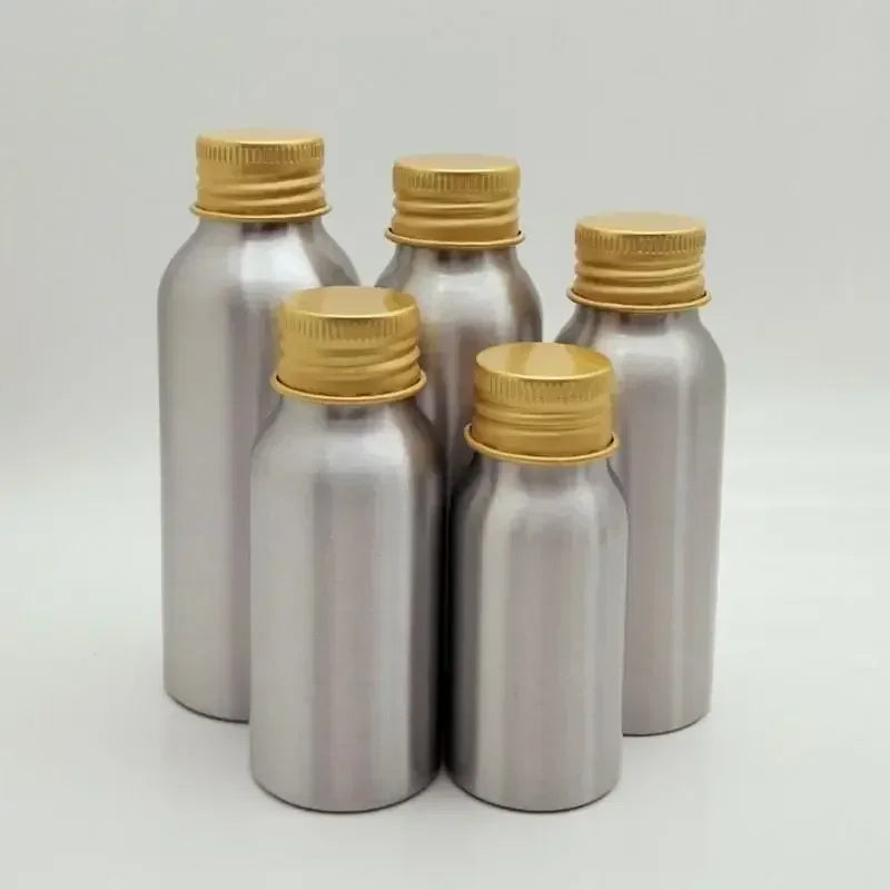 50ml-250ml Gold Aluminum Bottle With Screw Cap Perfume Cosmetic Toner Water Bottle Travel Protable Refillable Bottle Qme
