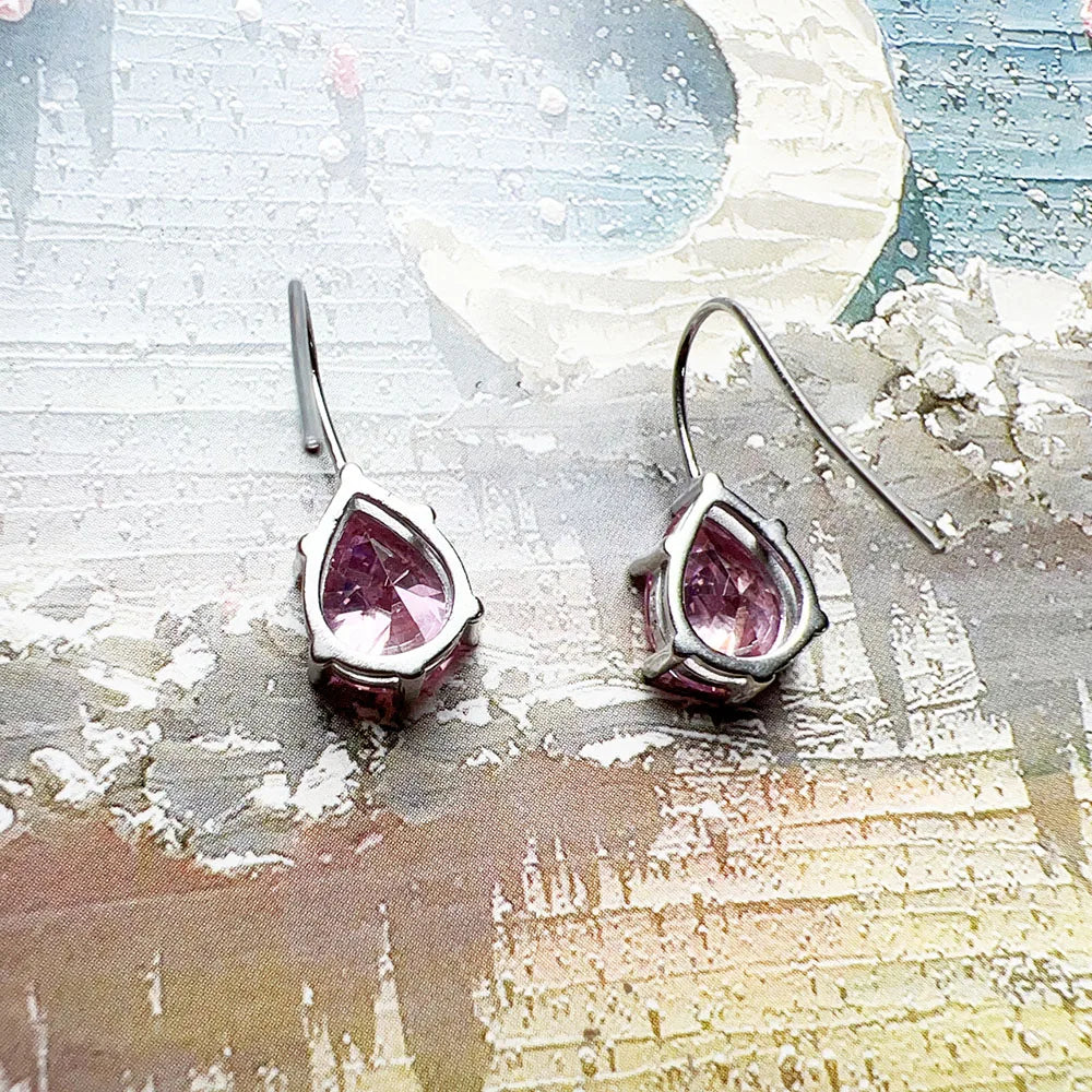 Pink Water Tear Drop Earrings 925 Sterling Silver Europe Style Gram Fine Jewerly For Women Romantic Gift Qme
