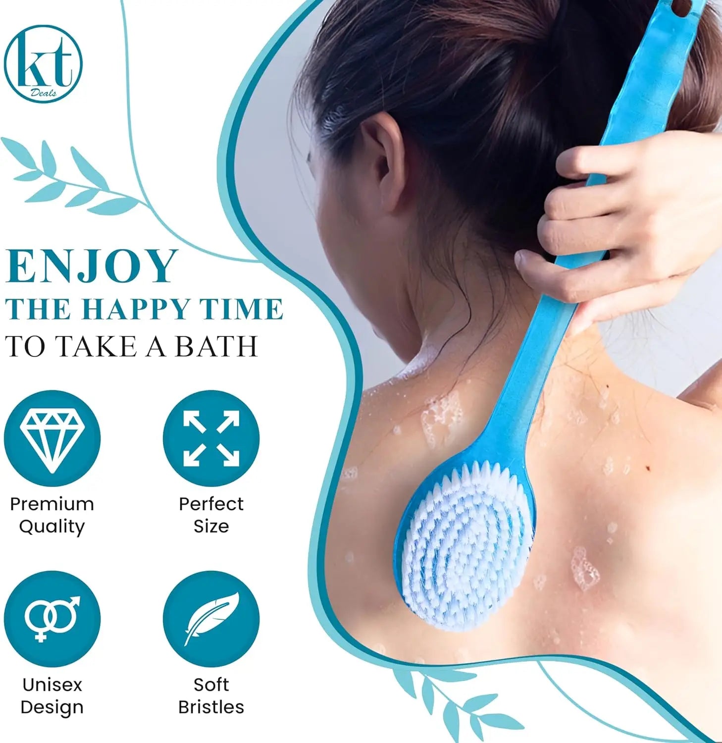 2 in 1 Multi-Purpose Bath-Brush Long Handle Back Scrubber Wet Dry Exfoliating Shower Sponge Skin Massage Tool Qme