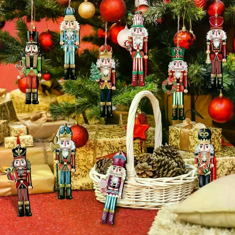 12PCS Nutcracker Wooden Decorative Set - New Year Christmas Gift, Party Decoration And Home Decor Xmas Tree Hanging Ornament Qme