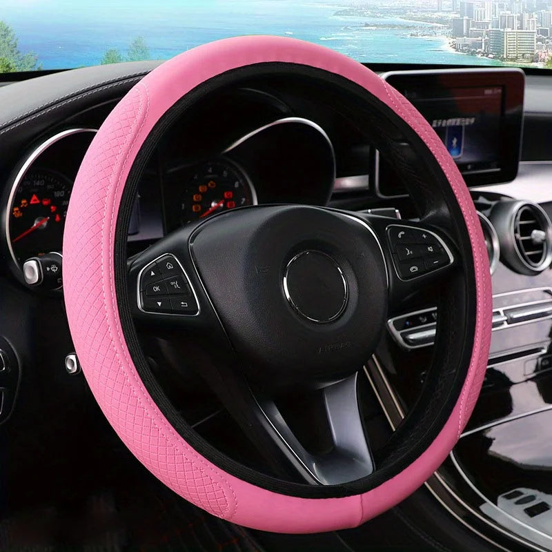 Steering Wheel Cover Braid On The Steering Wheel Cover Cubre Volante Auto Car Wheel Cover Car Accessories Qme Pink