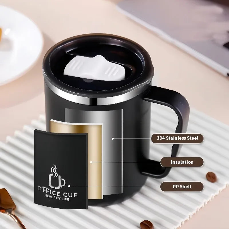 Stainless Steel Milk Coffee Cup 500ml Double-wall Insulated Coffee Cup Leak-proof Drinking Cup with Handle Qme