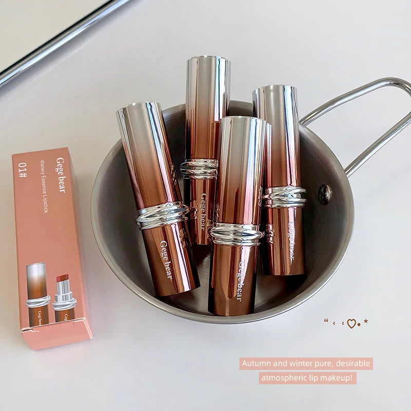 Glossy Mirror Lipstick Gege Bear Red Brown Shade Moisturizing Qme