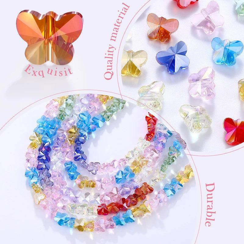 8*10mm Colorful Glass Butterfly Beads Crystal Insect Loose Beads for Bracelet Necklace Earring Jewelry Making Beading Projects Qme