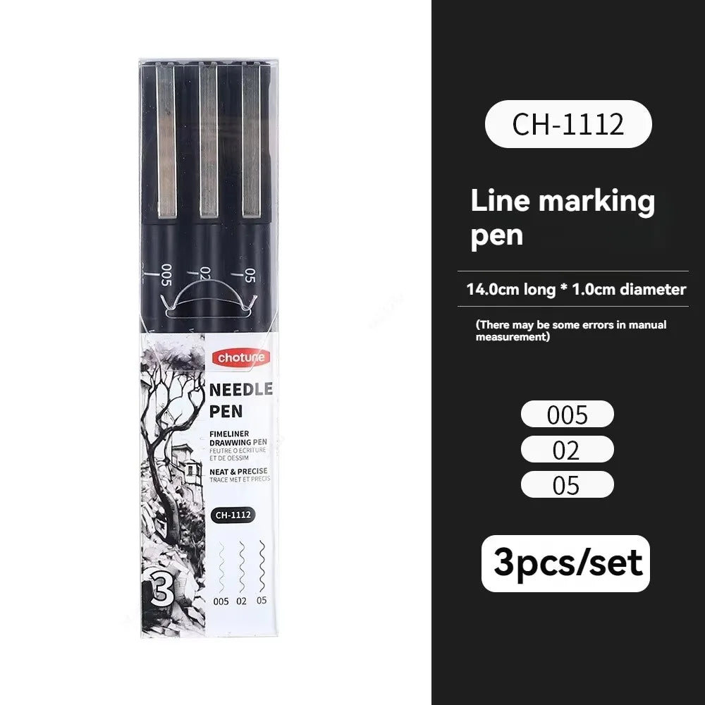 Black Micro Fine Pens,15 Sizes,Waterproof Archival Ink,Fine Tip Manga Markers for Artist Anime Sketch Technical Qme 3 Pcs Set