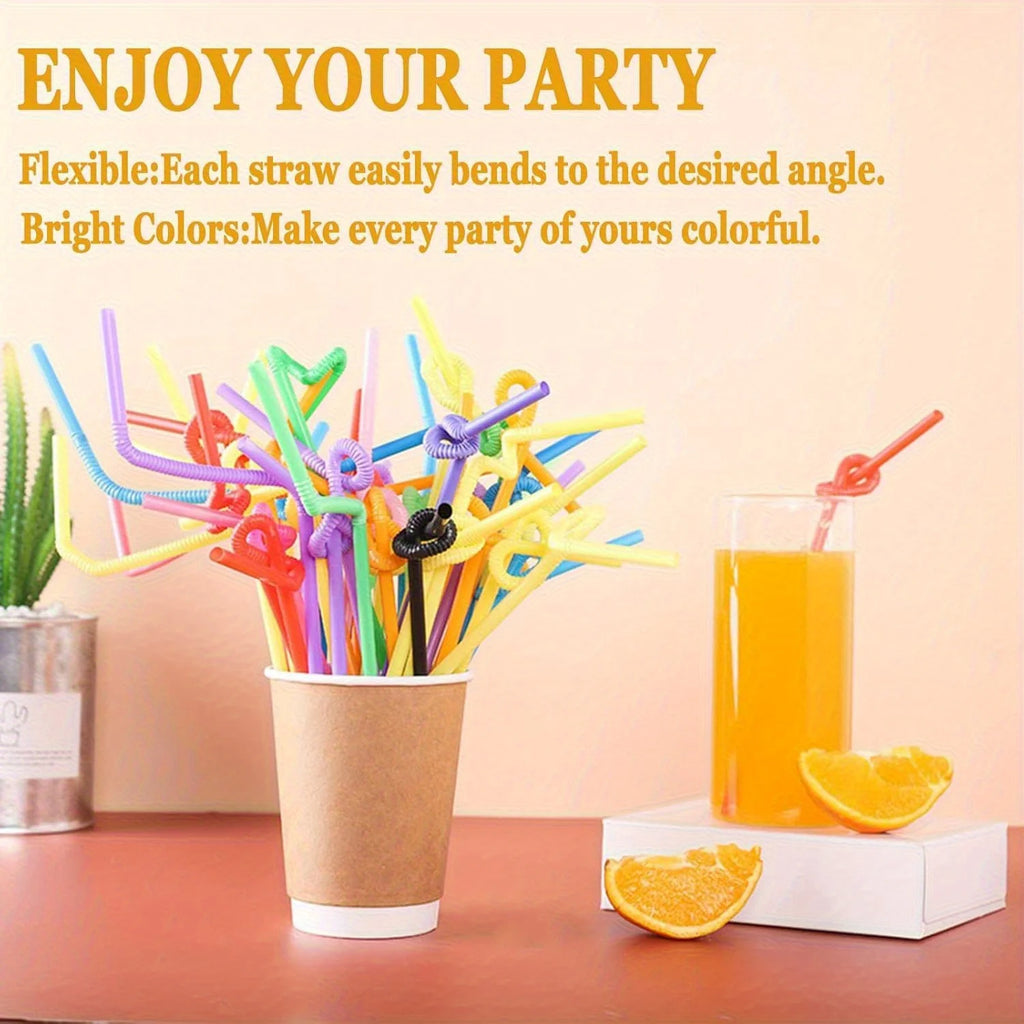 100pcs Colorful Bendable Plastic Straws - Disposable Long Curved Straws - for Milk, Juice, Drinks and Party Decorations Qme